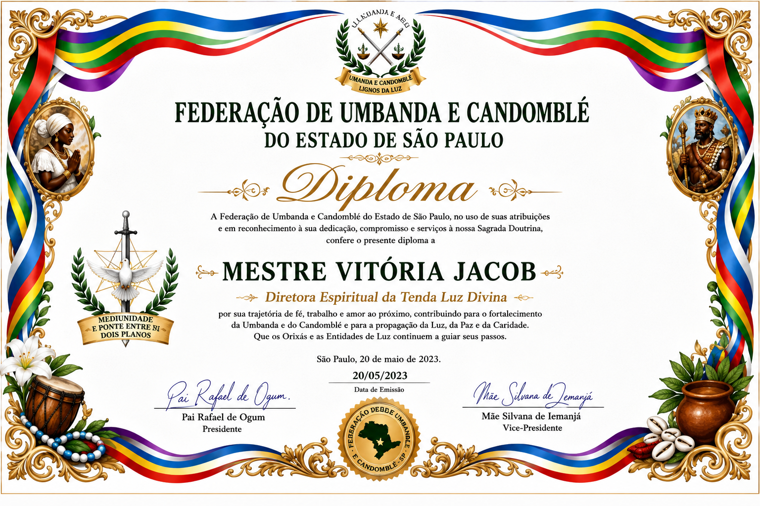 Certificado de associada ao Instituto de Defesa das Religiões Afro-Brasileiras